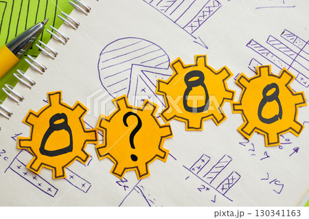 Gear with employee figures and question mark. Recruitment process. 130341163