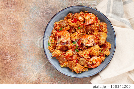 Jambalaya, Creole dish, American pilaf, rice with chicken and shrimp, vegetables, homemade, no people, Jambalaya, Creole dish, American pilaf, rice with chicken and shrimp, vegetables, homemade, no people, 130341209