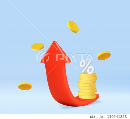 3d Rising Interest Rates and Financial Growth red Arrow up. 3d Rising Interest Rates and Financial Growth red Arrow up. 130341228