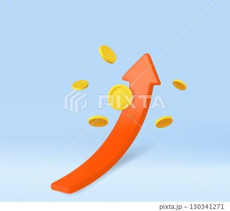 3d growth stock chart with coins investing icon, Uptrend stock market graph. 130341271
