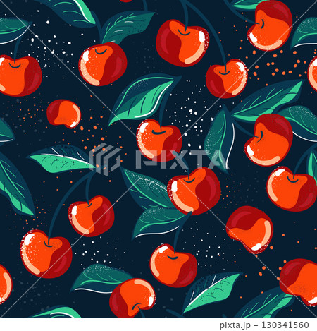 Vibrant Cherry Pattern Beautifully Set on a Dark Background for Visual Appeal 130341560