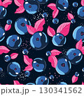 Vibrant pattern featuring blueberries surrounded by charming pink leaves 130341562