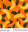 Banana and Leaf Pattern Set Against a Bright Orange Background That Captivates 130341564