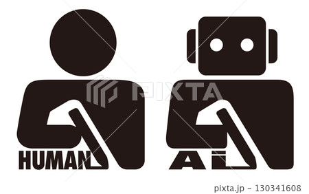 AI生成と人間制作を示すピクトグラムアイコン｜作品出自を示すシンボル｜HUMAN&AI 130341608