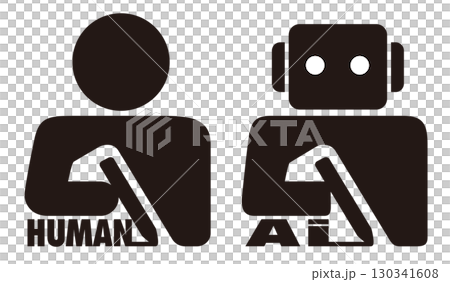 AI生成と人間制作を示すピクトグラムアイコン｜作品出自を示すシンボル｜HUMAN&AI 130341608