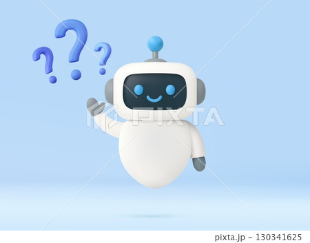 3d Smiling chatbot with question marks 3d Smiling chatbot with question marks 130341625