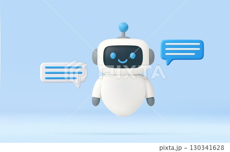 3d chatbot assistant with speech bubbles. 130341628