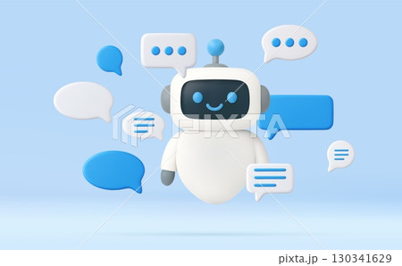 3d chatbot assistant with speech bubbles 130341629