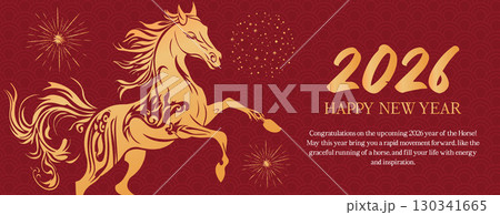 Chinese New Year 2026 design. Year of the Horse. Horse Chinese Zodiac Symbol. Red, gold color flyer or banner template. Chinese New Year 2026 design. Year of the Horse. Horse Chinese Zodiac Symbol. Red, gold color flyer or banner template. 130341665