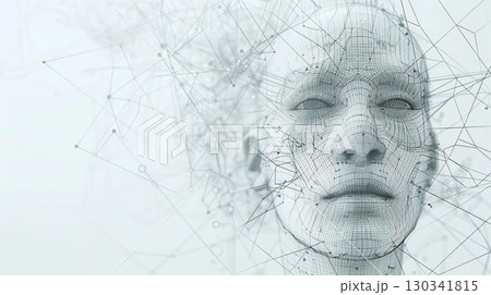 Abstract human face made of lines. Technological white background. generative ai. Abstract human face made of lines. Technological white background. generative ai. 130341815