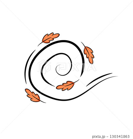 Autumn leaf wind doodle line sketch illustration. Hand drawn doodle design element. 130341863