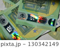 Euro money features holographic spectrum effects blurry background depicting currency details and designs 130342149