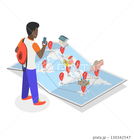 3D Isometric Flat Vector Illustration of Trip Planning, Travel Preparation Tips. Item 2 3D Isometric Flat Vector Illustration of Trip Planning, Travel Preparation Tips. Item 2 130342547
