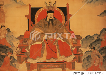 Chinese Emperor seated on a throne Chinese Emperor seated on a throne 130342942