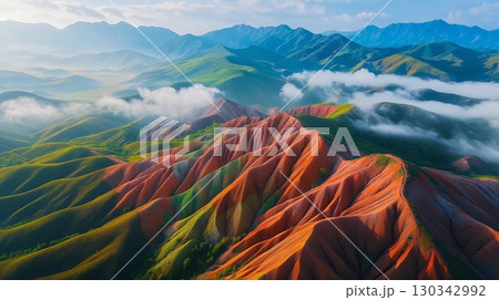 Vibrant mountain landscape with colorful peaks Vibrant mountain landscape with colorful peaks 130342992