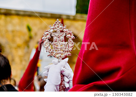 Nazarene bearer during the Holy Week procession in Alcala de Guadaira, Andalusia, Seville Nazarene bearer during the Holy Week procession in Alcala de Guadaira, Andalusia, Seville 130343082
