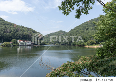 夏の円良田湖の静かな湖面 130343796