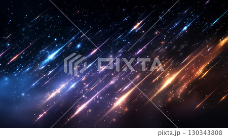流星が斜めに走る星空 130343808
