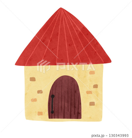 赤い屋根のお家 水彩風手描きイラスト 赤い屋根のお家 水彩風手描きイラスト 130343993