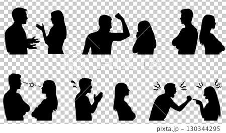 Silhouette illustration set of conflicts between men and women 130344295