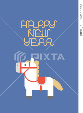 年賀状素材午年の可愛い白馬の年賀はがきテンプレート(ブルー) 年賀状素材午年の可愛い白馬の年賀はがきテンプレート(ブルー) 130344668