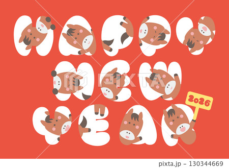 年賀状素材午年の可愛い馬のキャラクター年賀はがきテンプレート(覗く馬) 年賀状素材午年の可愛い馬のキャラクター年賀はがきテンプレート(覗く馬) 130344669