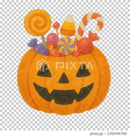 用糖果和甜點製成的南瓜燈的插圖 130344789