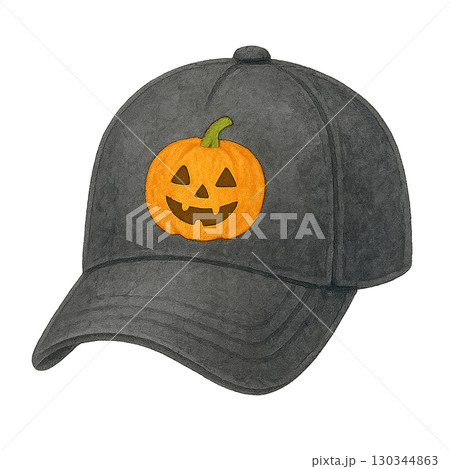 ジャックオーランタン柄のハロウィンキャップイラスト 130344863