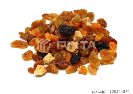 Mix of nuts and dried fruits isolated on a white background. Mix of nuts and dried fruits isolated on a white background. 130344874