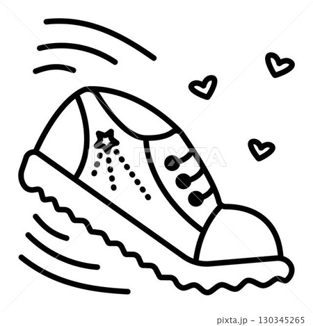 Black line sneakers, vector monochrome icon of running. Single boot 130345265