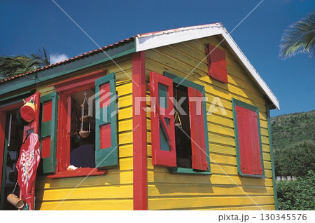 Colorful wooden house. High quality illustration Colorful wooden house. High quality illustration 130345576