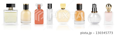 set of women's perfume isolate on white background 130345773