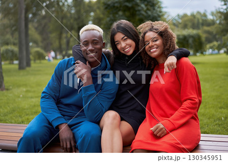 Multi-ethnic group people teenage friends. African 130345951