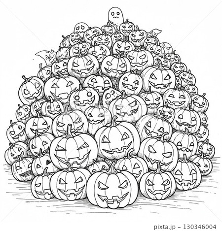 モノクロのハロウィンカボチャ達 130346004