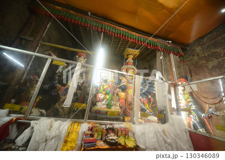Idols and sacred objects in Hinduism inside at Spituk Monastery, also known as Spituk Gompa or Petup Gompa, is a Buddhist monastery located in the Leh district of Ladakh, India. Idols and sacred objects in Hinduism inside at Spituk Monastery, also known as Spituk Gompa or Petup Gompa, is a Buddhist monastery located in the Leh district of Ladakh, India. 130346089