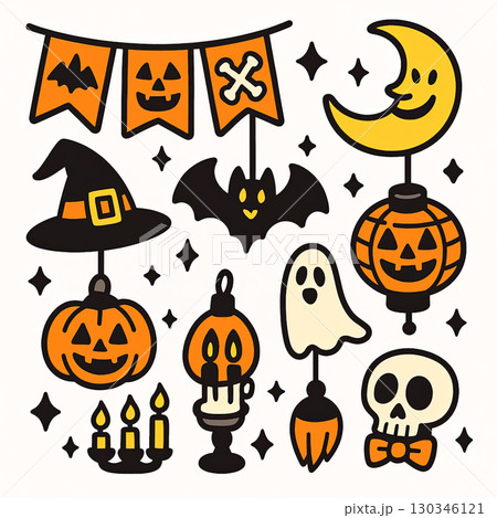 Halloween decoration pumpkin ghost bat skull moon witch hat lantern candle festive Halloween decoration pumpkin ghost bat skull moon witch hat lantern candle festive 130346121