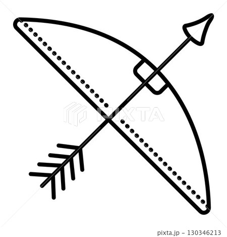 Archery bow for shooting, crossbow icon. Vector black line illustration 130346213