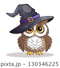 Vector owl in a witch hat for Halloween on a white background 130346225
