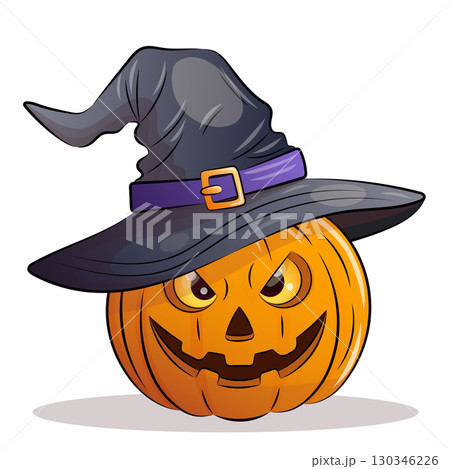 Vector pumpkin in a witch hat for Halloween on a white background 130346226