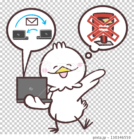 Illustration of a white bird turning a letter into an email 130346559