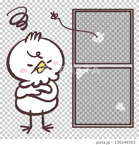 破損的紗門和一隻白鳥的插圖 130346563