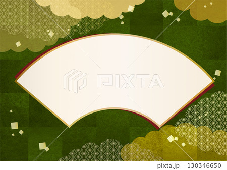 和の背景素材。緑の和紙に日本の伝統的な和柄のテクスチャの背景素材。お正月、お歳暮、年賀状素材、緑茶、 130346650
