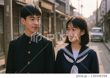 昭和の高校生のカップルのイメージ 130346766
