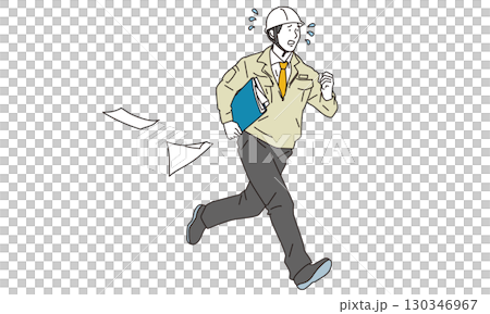Male worker running in a hurry illustration material 130346967