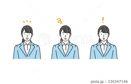 女性のビジネスパーソンの表情パターンのイラストアイコンセット 130347146