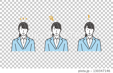 女性のビジネスパーソンの表情パターンのイラストアイコンセット 130347146