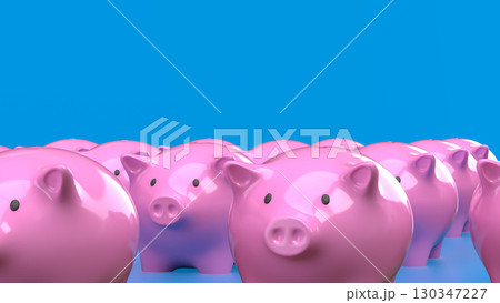 The Piggy Bank Group on blue Background  for saving or earn concept 3d Rendering. 130347227