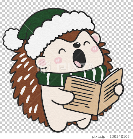 Holiday hedgehog singing carols for a warm seasonal atmosphere. Holiday hedgehog singing carols for a warm seasonal atmosphere. 130348105