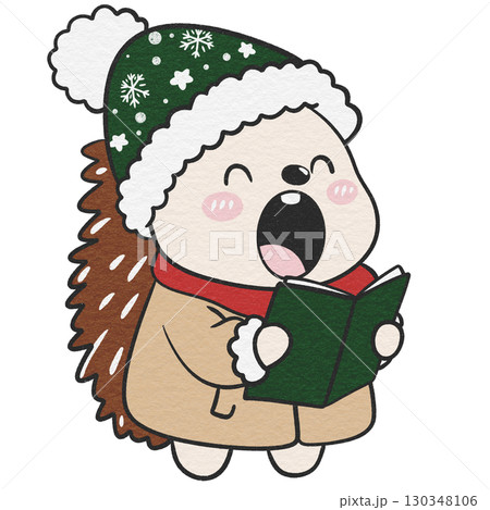 Holiday hedgehog singing carols for a warm seasonal atmosphere. 130348106