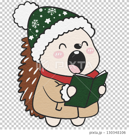 Holiday hedgehog singing carols for a warm seasonal atmosphere. Holiday hedgehog singing carols for a warm seasonal atmosphere. 130348106